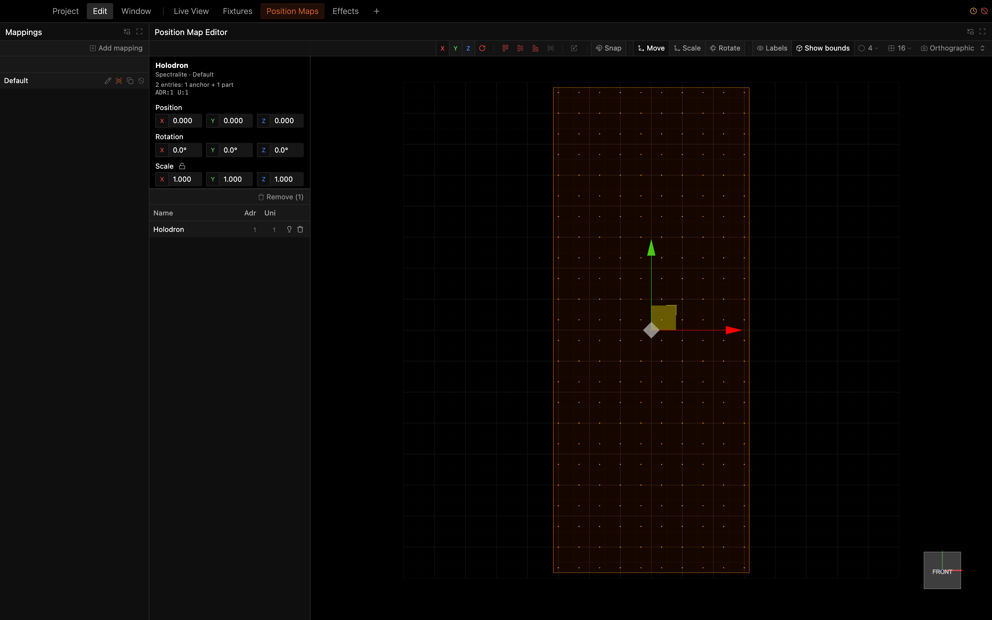 The Default mapping selected with the Holodron added to its Fixtures list