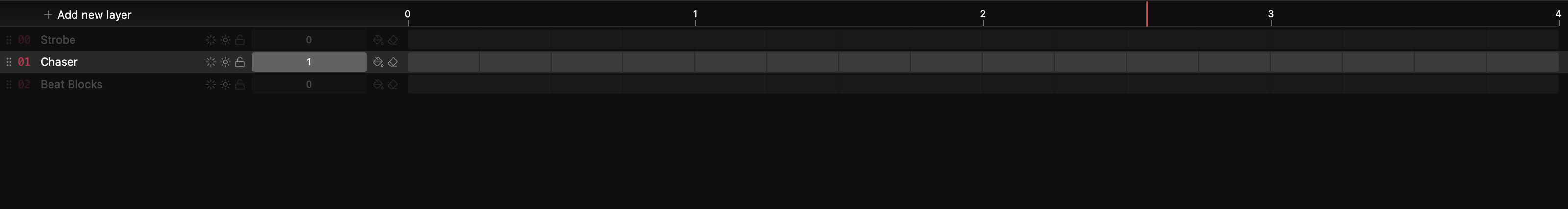 The Timeline with three stacked effect layers